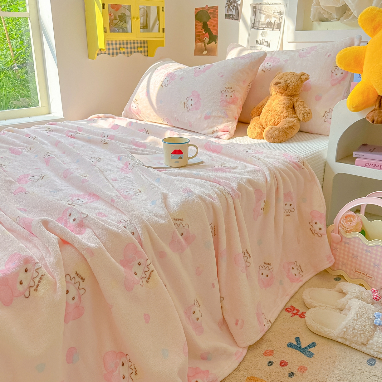 91家纺网 家纺一手货源 找家纺 韩巢家纺 2025新款四季可用牛奶绒多功能毛毯 甜茶小美