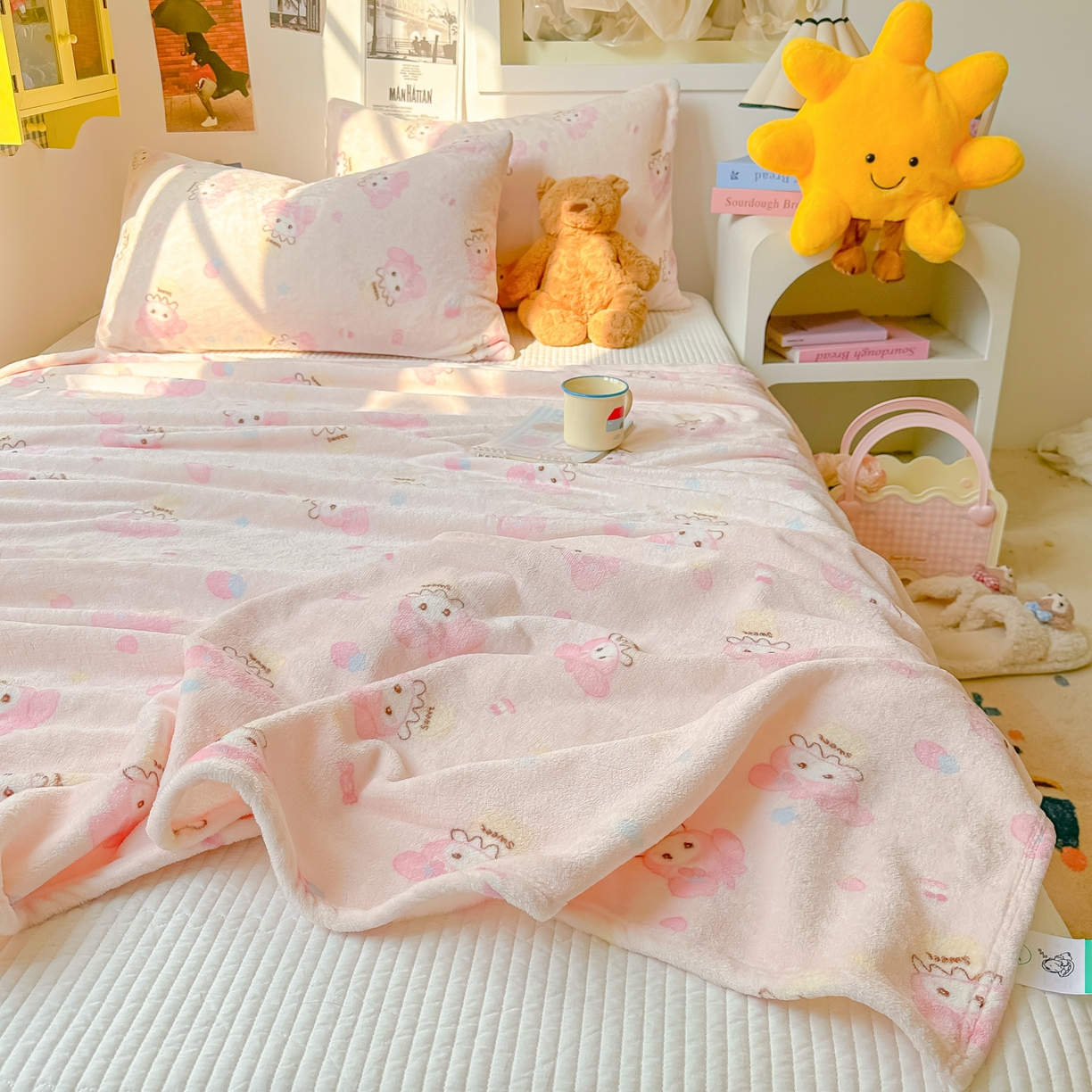 91家纺网 家纺一手货源 找家纺 韩巢家纺 2025新款四季可用牛奶绒多功能毛毯 甜茶小美