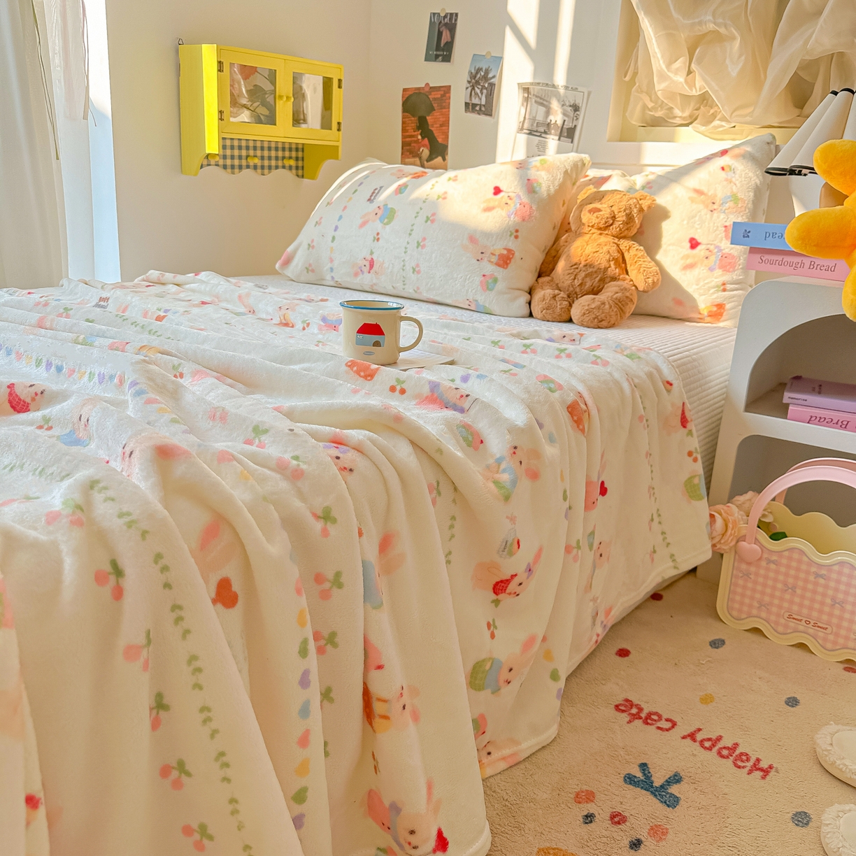 91家纺网 家纺一手货源 找家纺 韩巢家纺 2025新款四季可用牛奶绒多功能毛毯 小兔胡萝卜