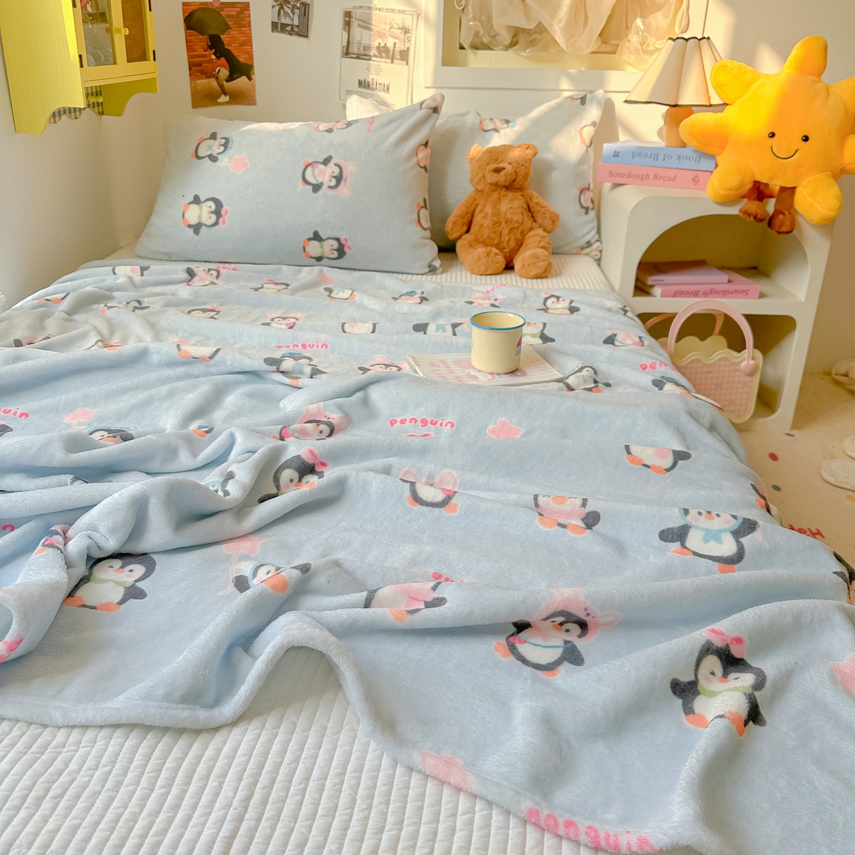 91家纺网 家纺一手货源 找家纺 韩巢家纺 2025新款四季可用牛奶绒多功能毛毯 QQ企鹅