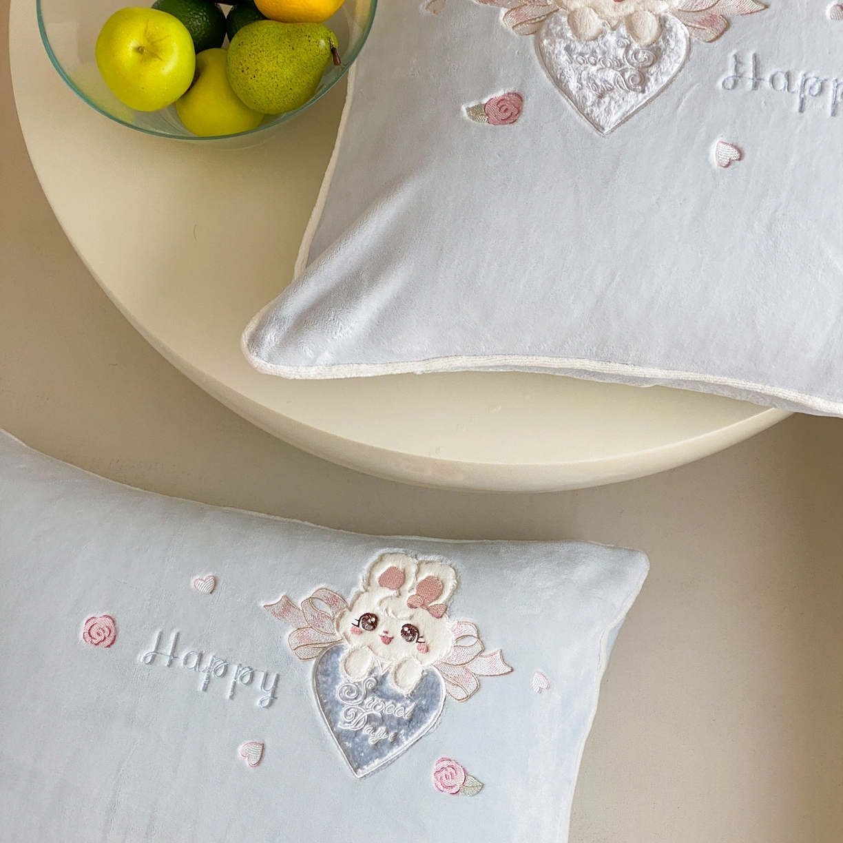 91家纺网 家纺一手货源 找家纺 MIU缪家居 2025新款牛奶绒四件套-快乐甜心 快乐甜心-蓝