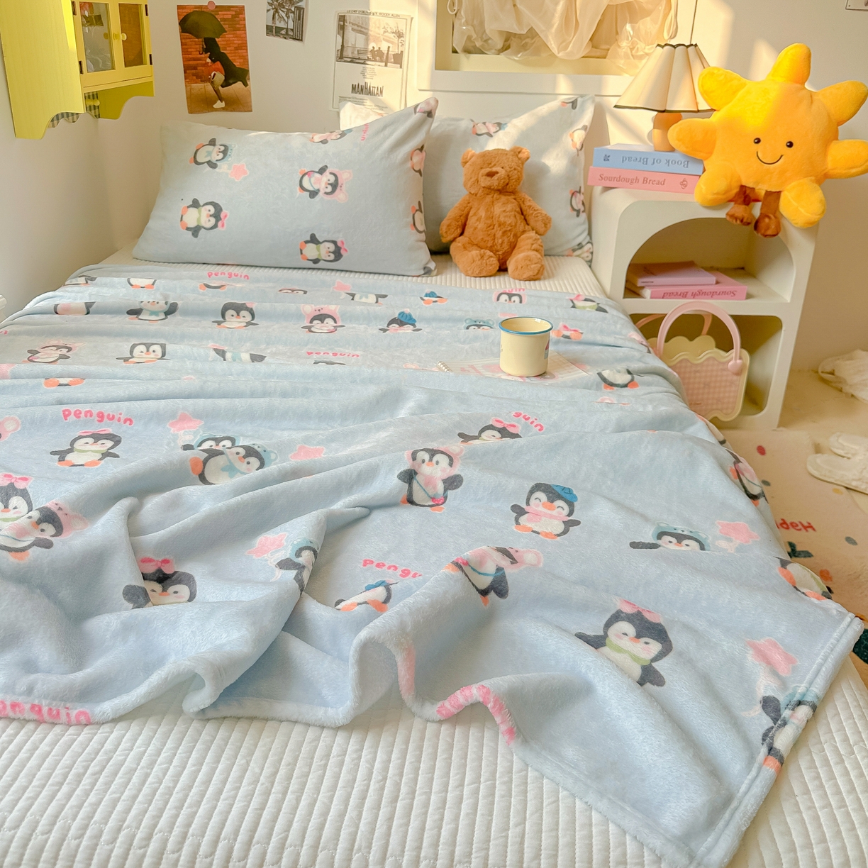 91家纺网 家纺一手货源 找家纺 韩巢家纺 2025新款四季可用牛奶绒多功能毛毯 QQ企鹅