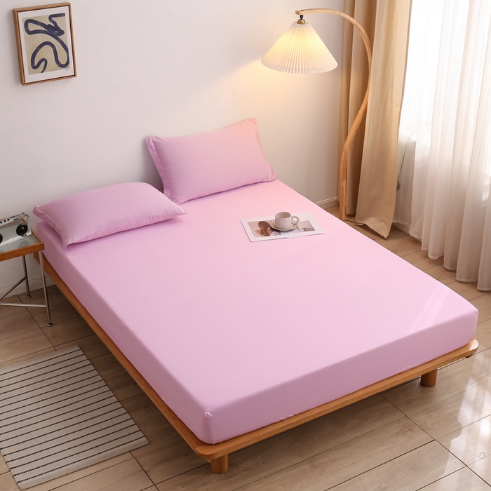 91家纺网 家纺一手货源 找家纺 啊雅家居 2025新款简约单人床笠双人床笠水洗磨毛床笠 粉色