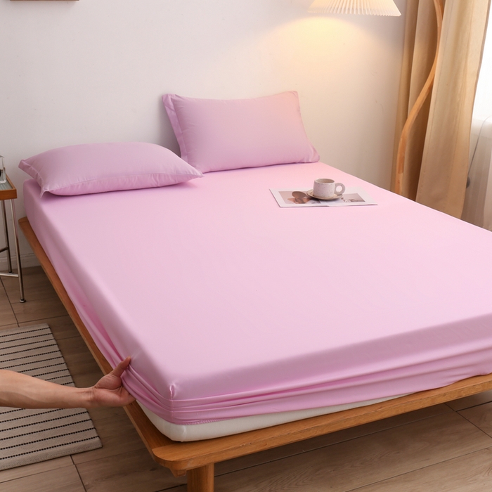 91家纺网 家纺一手货源 找家纺 啊雅家居 2025新款简约单人床笠双人床笠水洗磨毛床笠 粉色