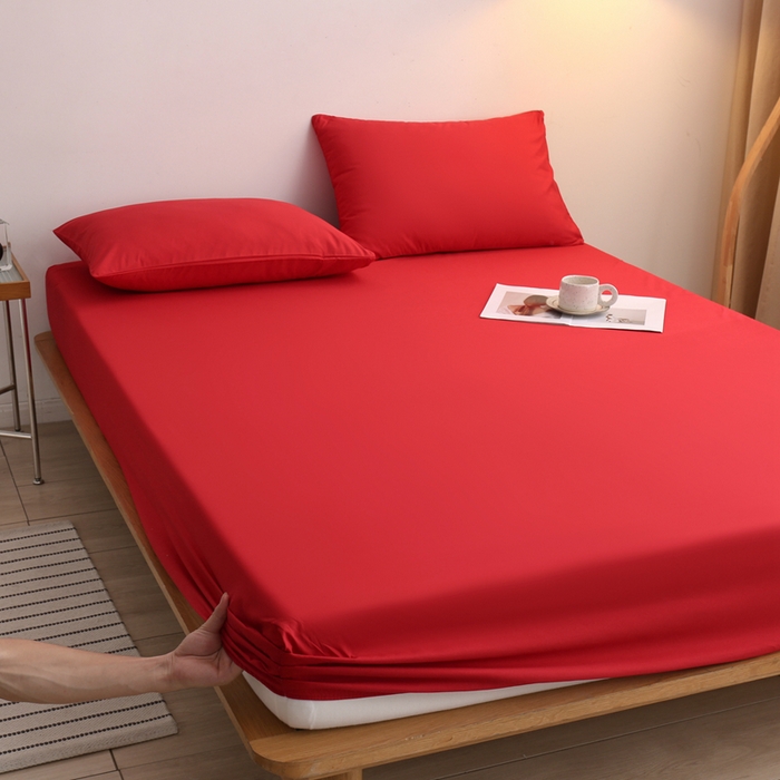 91家纺网 家纺一手货源 找家纺 啊雅家居 2025新款简约单人床笠双人床笠水洗磨毛床笠 红色