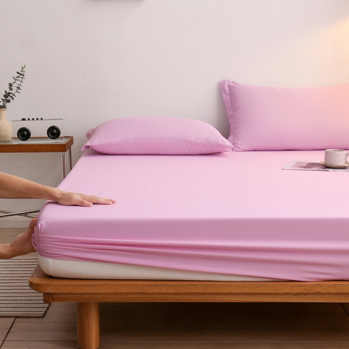 啊雅家居 2025新款简约单人床笠双人床笠水洗磨毛床笠 粉色