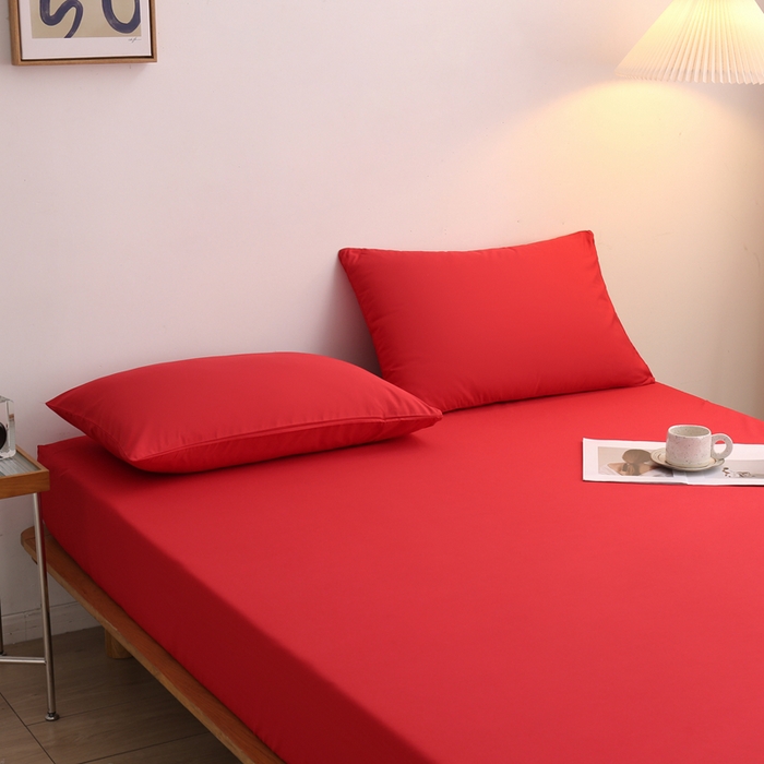 91家纺网 家纺一手货源 找家纺 啊雅家居 2025新款简约单人床笠双人床笠水洗磨毛床笠 红色