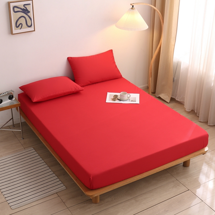 91家纺网 家纺一手货源 找家纺 啊雅家居 2025新款简约单人床笠双人床笠水洗磨毛床笠 红色