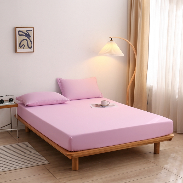 91家纺网 家纺一手货源 找家纺 啊雅家居 2025新款简约单人床笠双人床笠水洗磨毛床笠 粉色