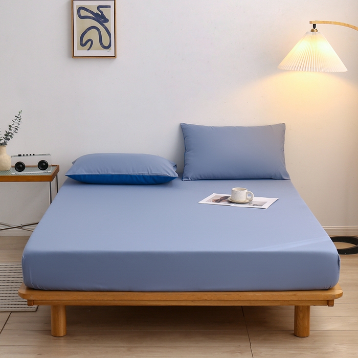 91家纺网 家纺一手货源 找家纺 啊雅家居 2025新款简约单人床笠双人床笠水洗磨毛床笠 浅蓝灰