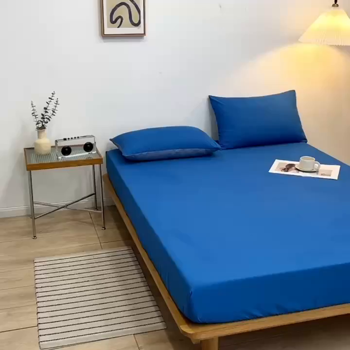 91家纺网 家纺一手货源 找家纺 啊雅家居 2025新款简约单人床笠双人床笠水洗磨毛床笠 克莱因蓝