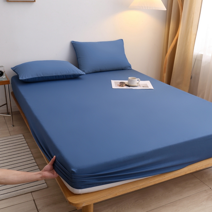 91家纺网 家纺一手货源 找家纺 啊雅家居 2025新款简约单人床笠双人床笠水洗磨毛床笠 蓝色