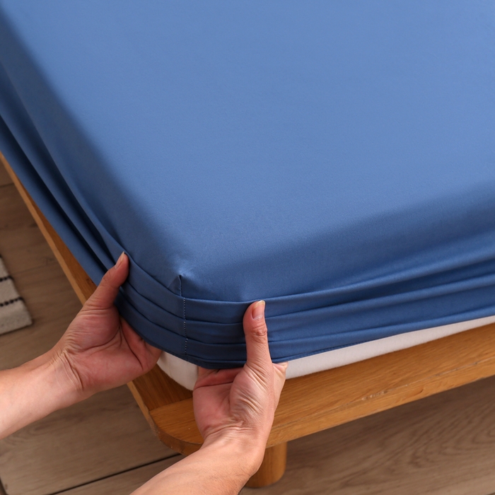 91家纺网 家纺一手货源 找家纺 啊雅家居 2025新款简约单人床笠双人床笠水洗磨毛床笠 蓝色