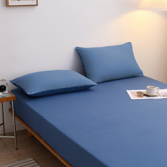 91家纺网 家纺一手货源 找家纺 啊雅家居 2025新款简约单人床笠双人床笠水洗磨毛床笠 蓝色