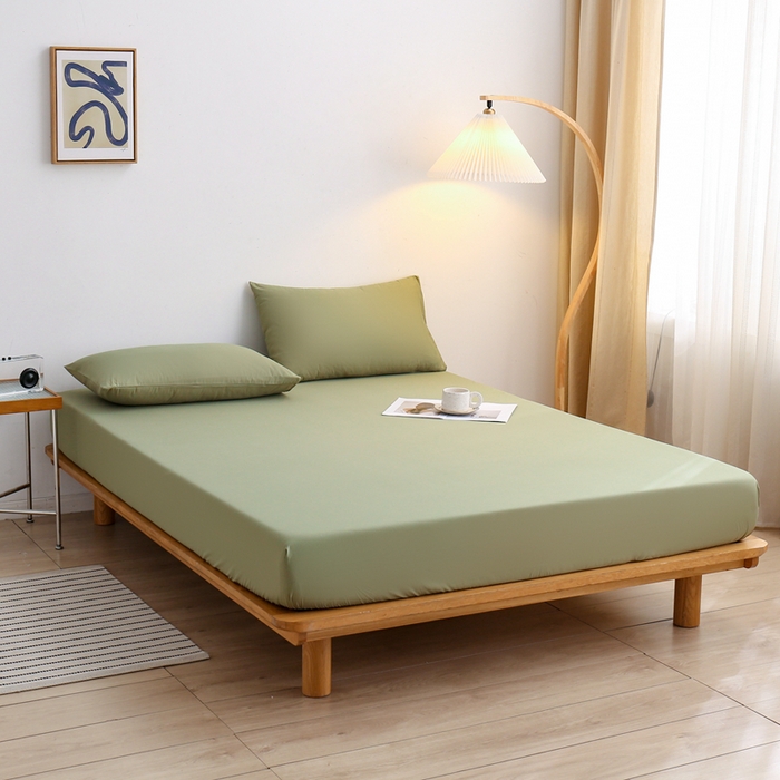 91家纺网 家纺一手货源 找家纺 啊雅家居 2025新款简约单人床笠双人床笠水洗磨毛床笠 草绿