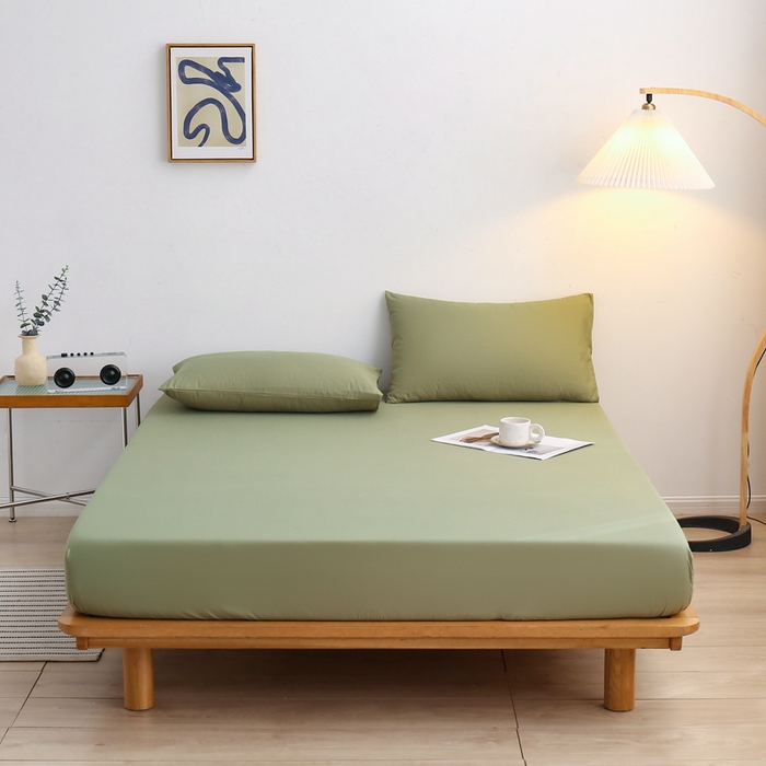 91家纺网 家纺一手货源 找家纺 啊雅家居 2025新款简约单人床笠双人床笠水洗磨毛床笠 草绿