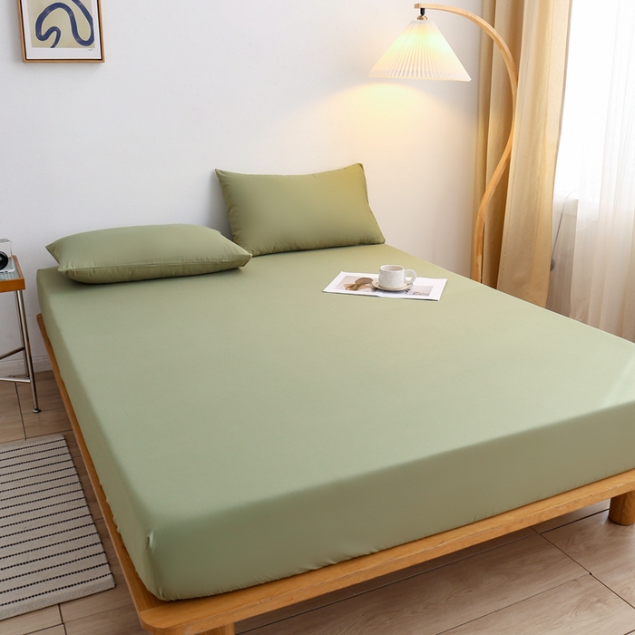 91家纺网 家纺一手货源 找家纺 啊雅家居 2025新款简约单人床笠双人床笠水洗磨毛床笠 草绿