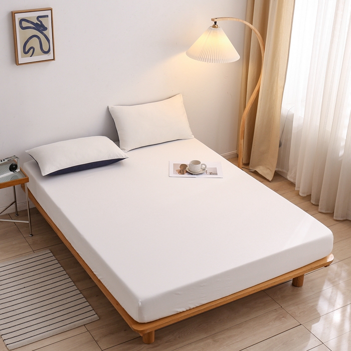 91家纺网 家纺一手货源 找家纺 啊雅家居 2025新款简约单人床笠双人床笠水洗磨毛床笠 米白