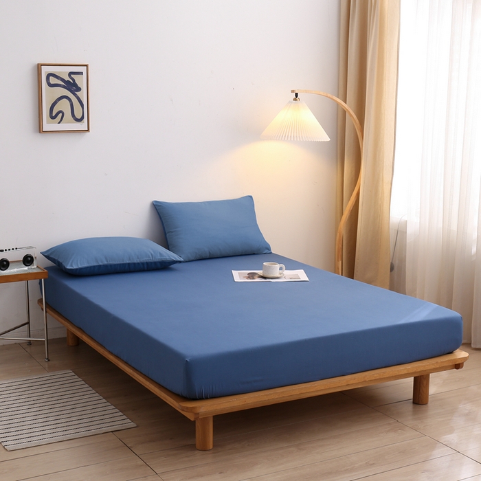 91家纺网 家纺一手货源 找家纺 啊雅家居 2025新款简约单人床笠双人床笠水洗磨毛床笠 蓝色