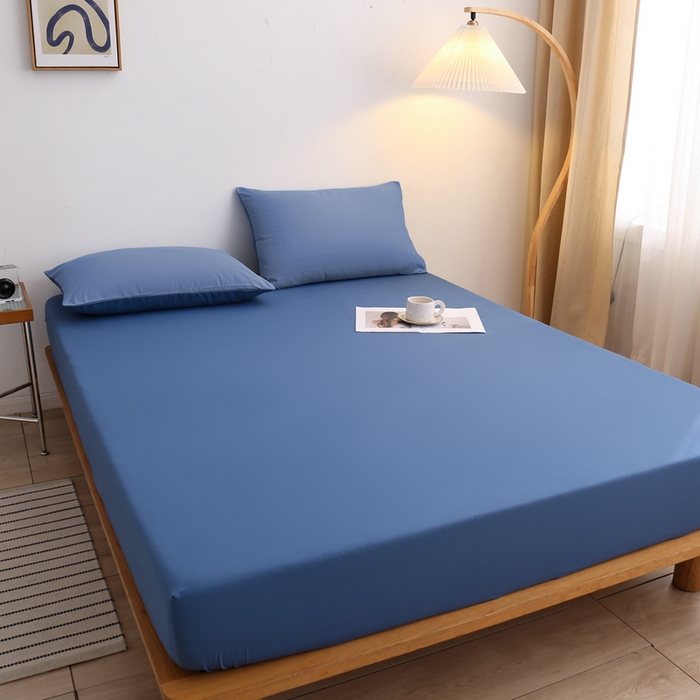 91家纺网 家纺一手货源 找家纺 啊雅家居 2025新款简约单人床笠双人床笠水洗磨毛床笠 蓝色