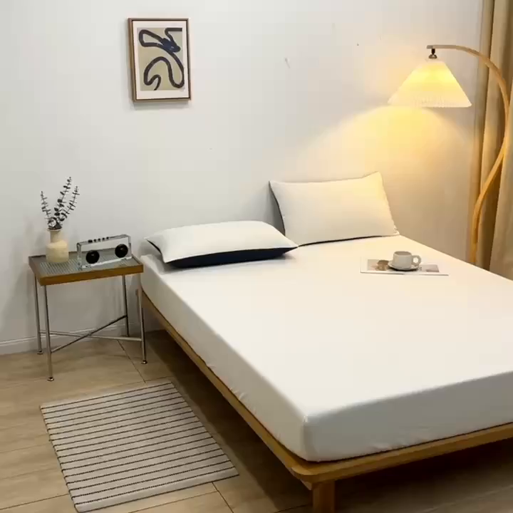 91家纺网 家纺一手货源 找家纺 啊雅家居 2025新款简约单人床笠双人床笠水洗磨毛床笠 米白