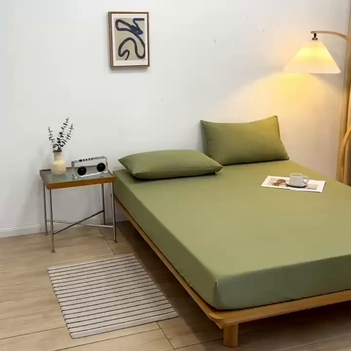 91家纺网 家纺一手货源 找家纺 啊雅家居 2025新款简约单人床笠双人床笠水洗磨毛床笠 草绿