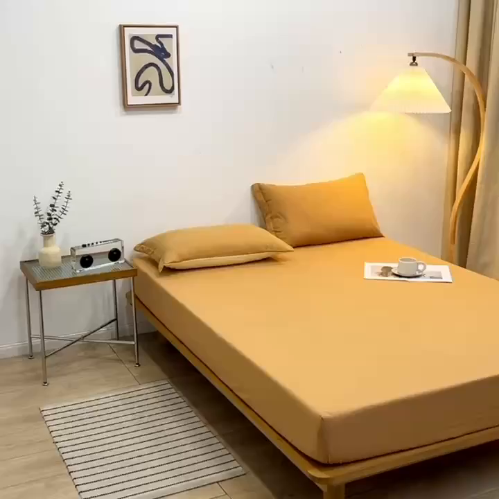 91家纺网 家纺一手货源 找家纺 啊雅家居 2025新款简约单人床笠双人床笠水洗磨毛床笠 咖色