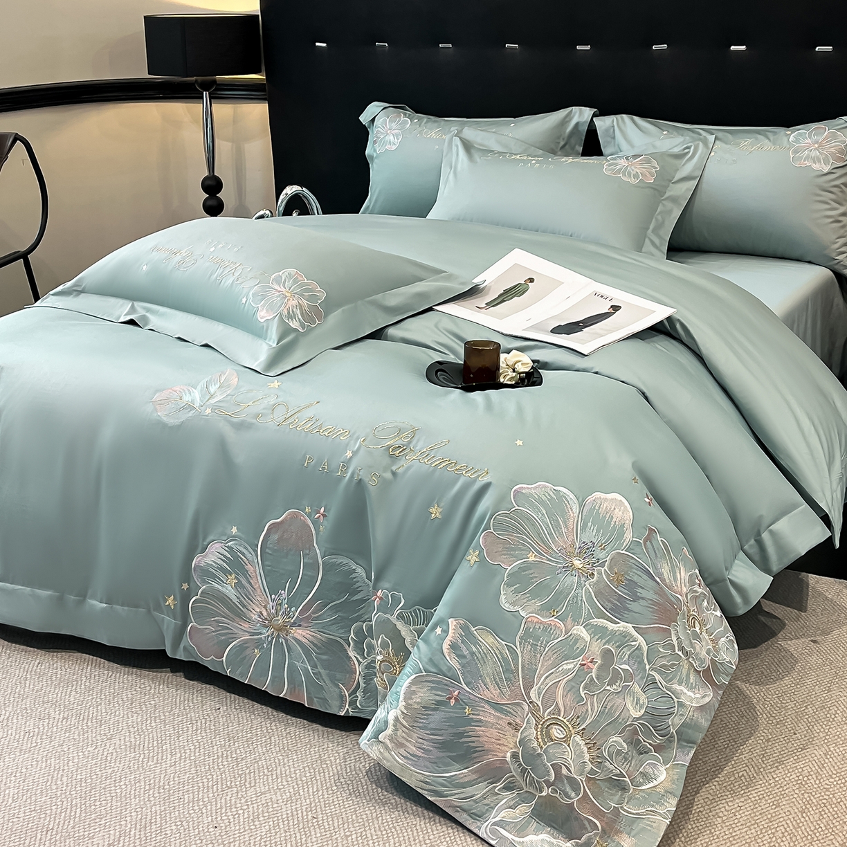 91家纺网 家纺一手货源 找家纺 （总）置顶家纺 2025新款亲肤花卉刺绣四件套-繁星点点