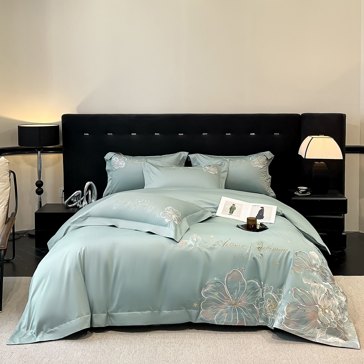 置顶家纺 2025新款亲肤花卉刺绣四件套-繁星点点 繁星点点-繁星蓝