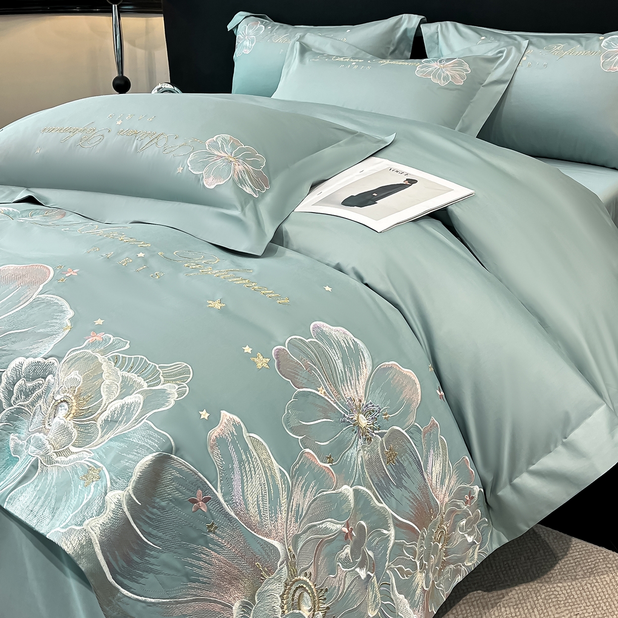 91家纺网 家纺一手货源 找家纺 （总）置顶家纺 2025新款亲肤花卉刺绣四件套-繁星点点