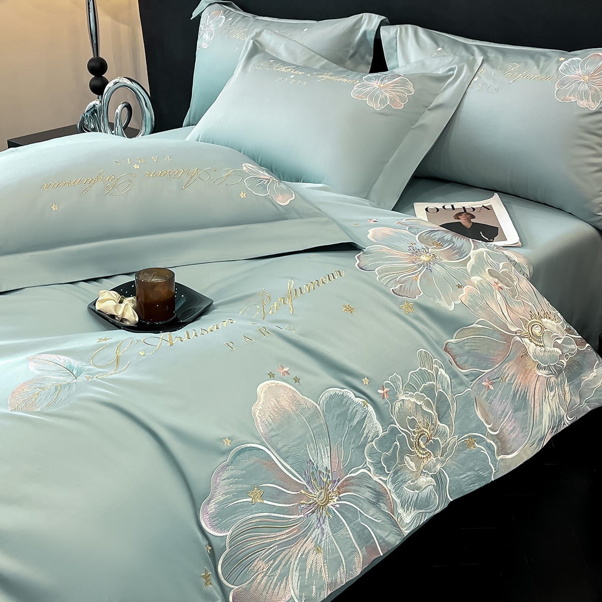 91家纺网 家纺一手货源 找家纺 （总）置顶家纺 2025新款亲肤花卉刺绣四件套-繁星点点