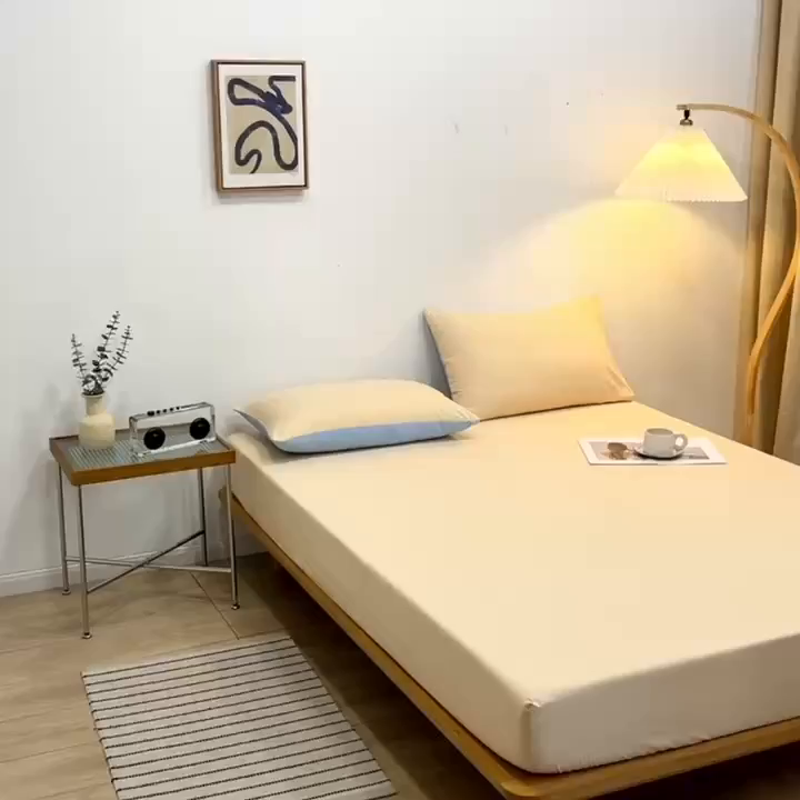 91家纺网 家纺一手货源 找家纺 啊雅家居 2025新款简约单人床笠双人床笠水洗磨毛床笠 黄