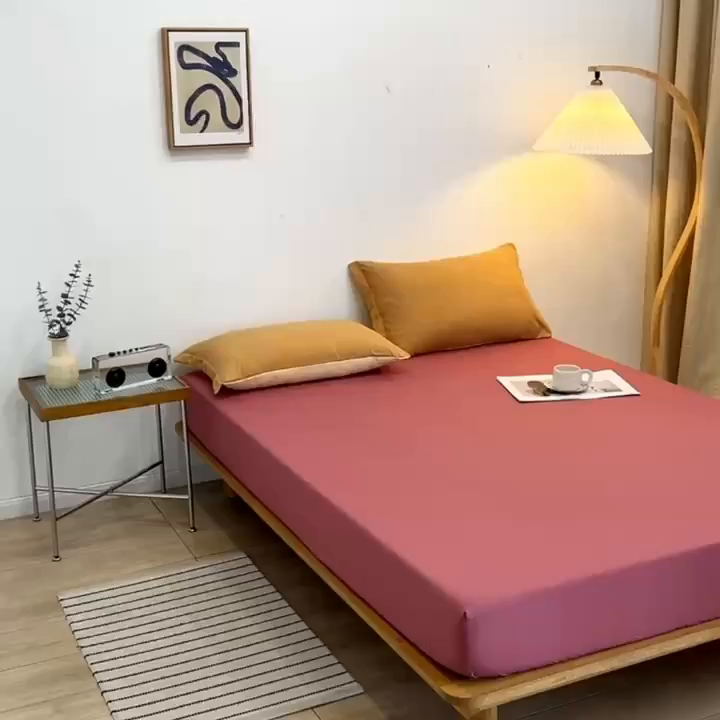 91家纺网 家纺一手货源 找家纺 啊雅家居 2025新款简约单人床笠双人床笠水洗磨毛床笠 豆沙