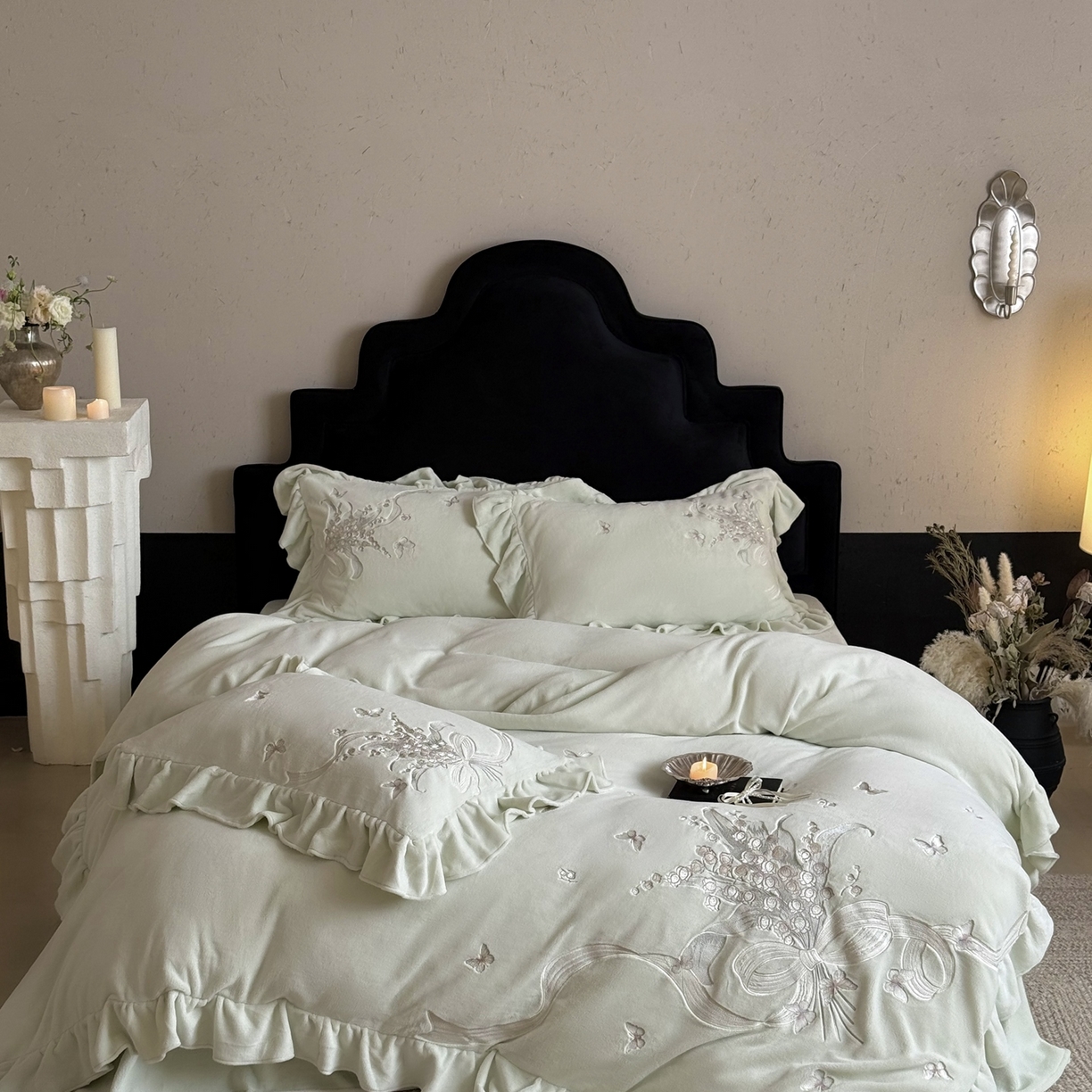 MIU缪家居 2025新款牛奶绒四件套-铃兰花语 铃兰花语-浅绿