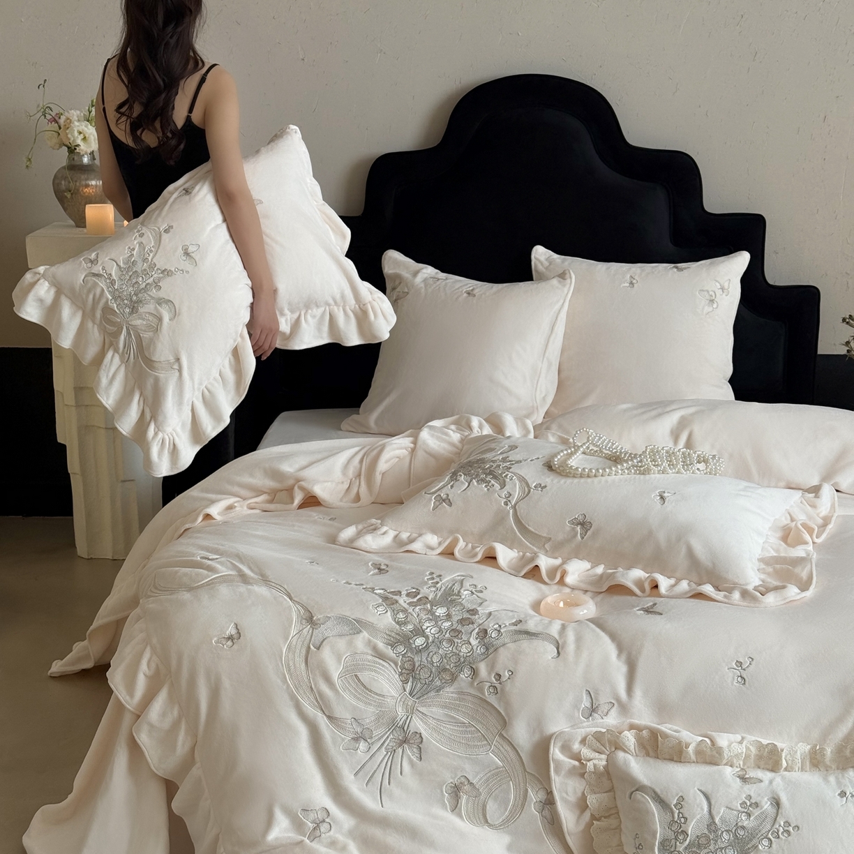 91家纺网 家纺一手货源 找家纺 MIU缪家居 2025新款牛奶绒四件套-铃兰花语 铃兰花语-奶昔米