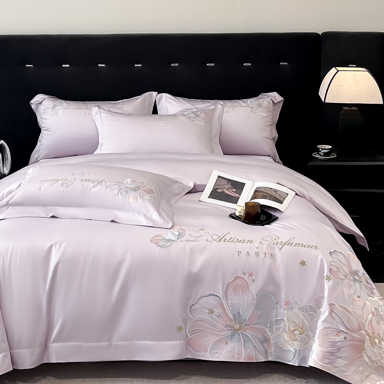 91家纺网 家纺一手货源 找家纺 置顶家纺 2025新款亲肤花卉刺绣四件套-繁星点点 繁星点点-香芋紫