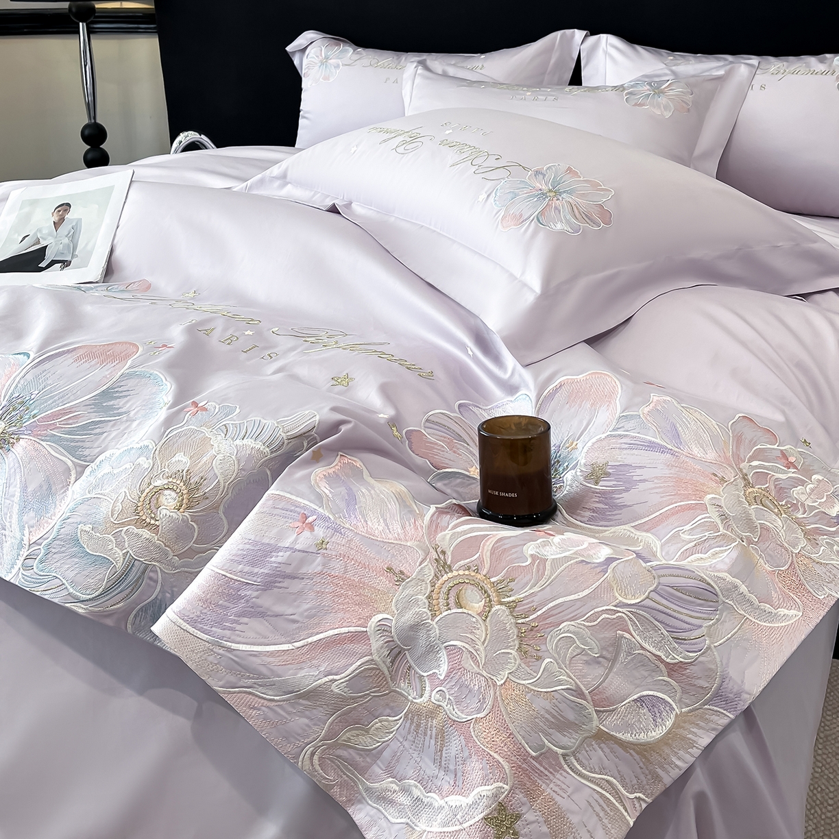 91家纺网 家纺一手货源 找家纺 置顶家纺 2025新款亲肤花卉刺绣四件套-繁星点点 繁星点点-香芋紫