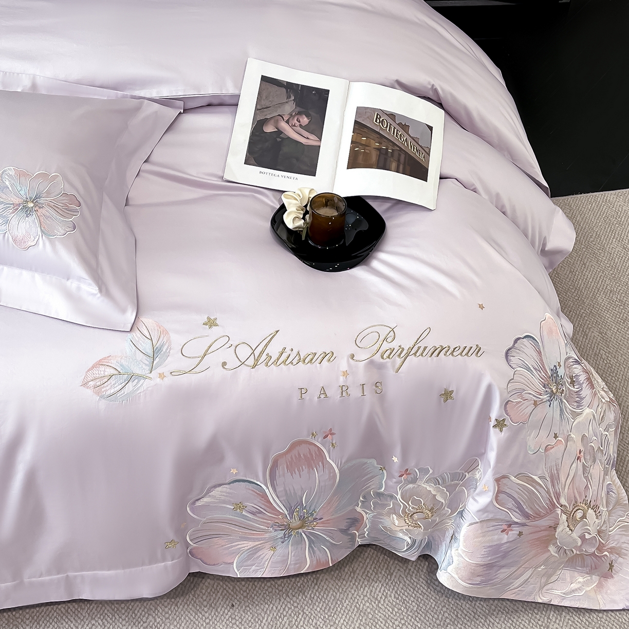 91家纺网 家纺一手货源 找家纺 置顶家纺 2025新款亲肤花卉刺绣四件套-繁星点点 繁星点点-香芋紫