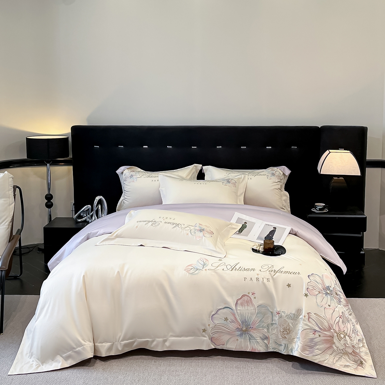 置顶家纺 2025新款亲肤花卉刺绣四件套-繁星点点 繁星点点-奶白+香芋紫