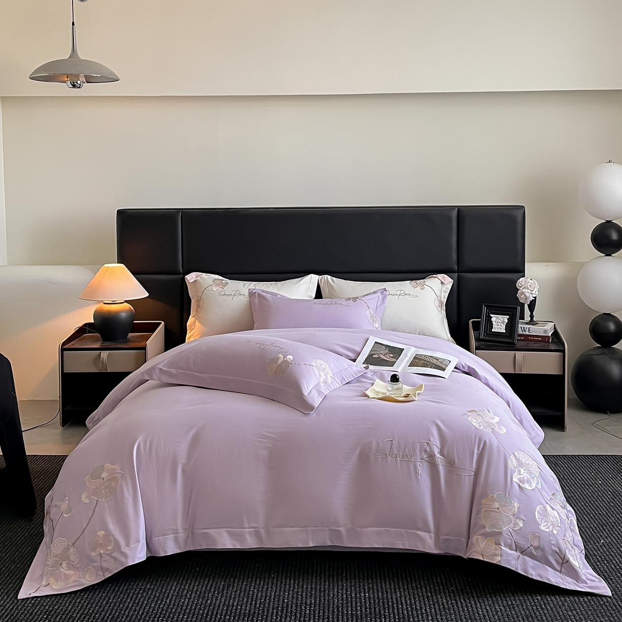 91家纺网 家纺一手货源 找家纺 置顶家纺 2025新款全棉加厚磨毛刺绣秋冬系列四件套-赫本 赫本-香芋紫