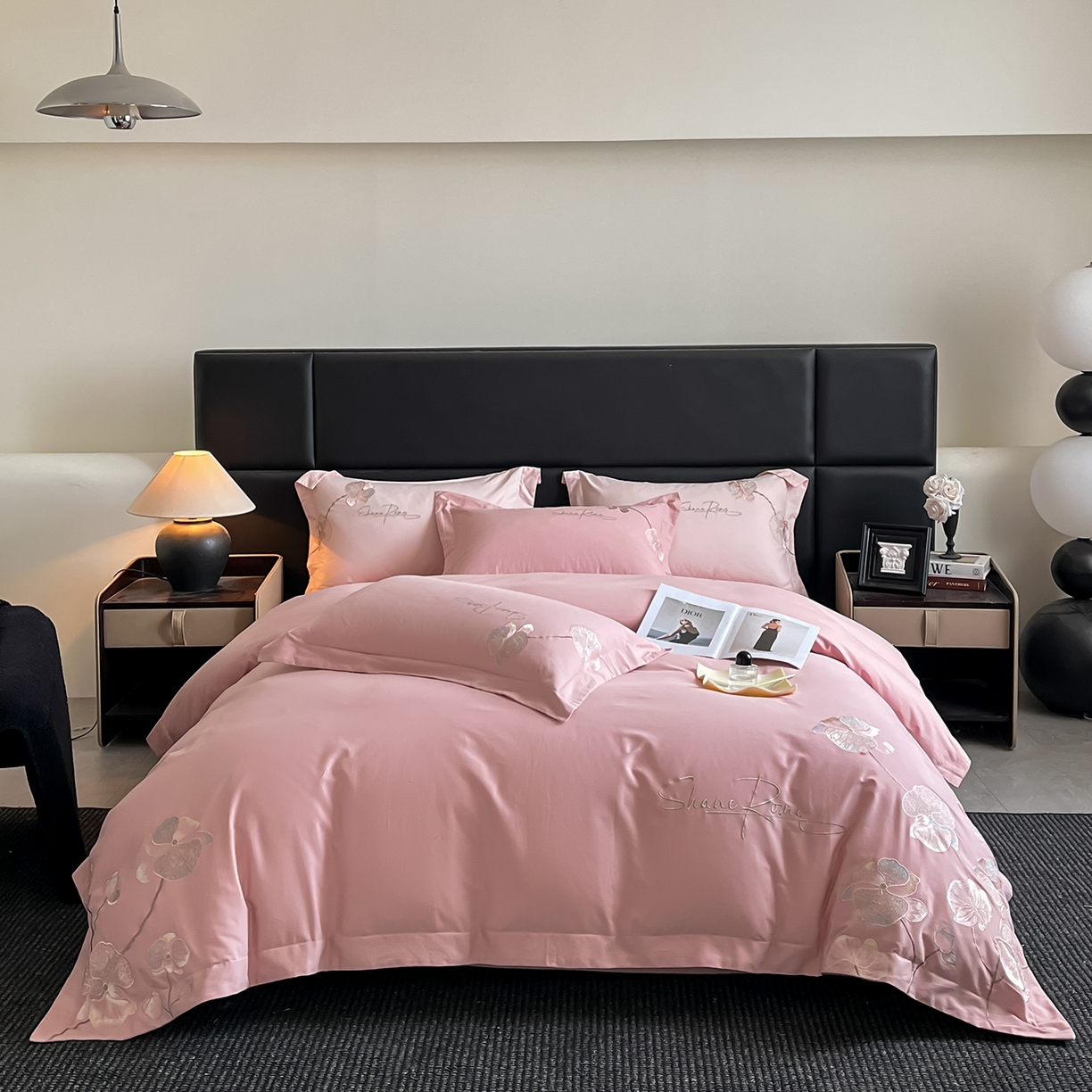 91家纺网 家纺一手货源 找家纺 置顶家纺 2025新款全棉加厚磨毛刺绣秋冬系列四件套-赫本 赫本-浅豆沙