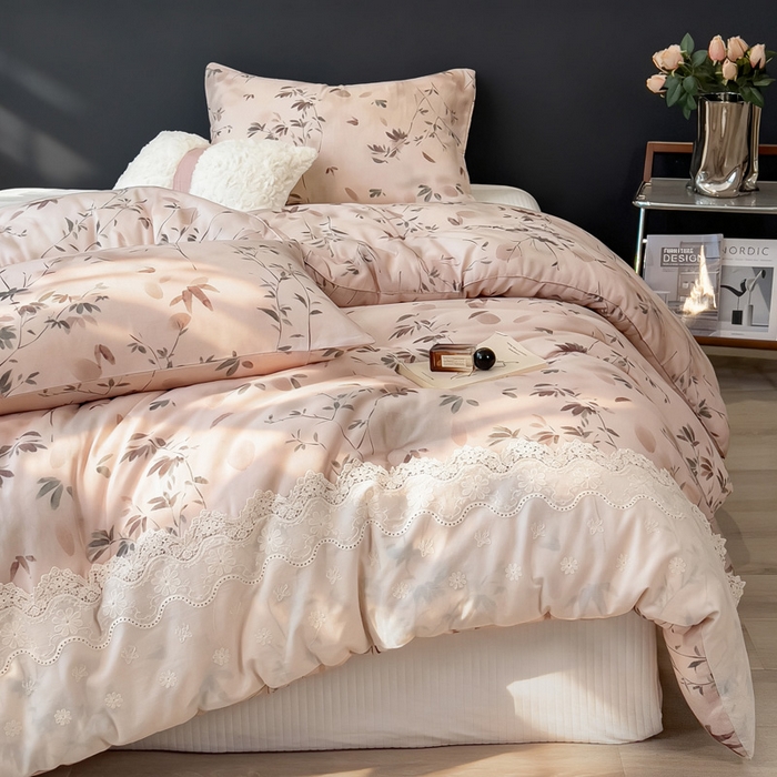 91家纺网 家纺一手货源 找家纺 米菲 2025新款全棉双层纱花边被被子被芯 南枝