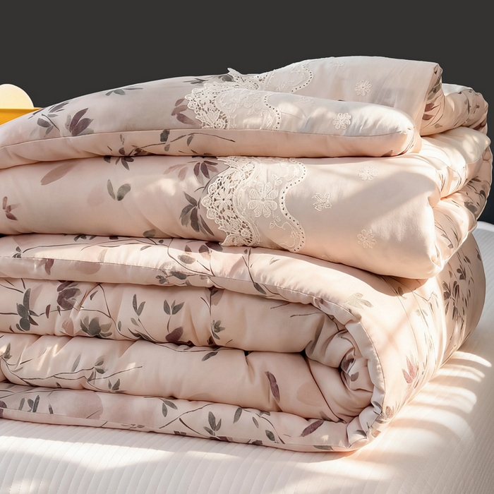 91家纺网 家纺一手货源 找家纺 米菲 2025新款全棉双层纱花边被被子被芯 南枝