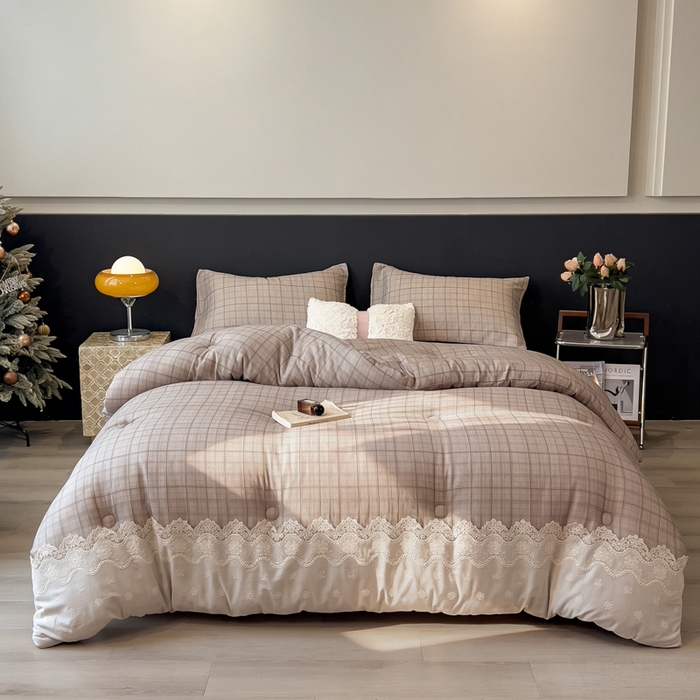 91家纺网 家纺一手货源 找家纺 米菲 2025新款全棉双层纱花边被被子被芯 简约格调