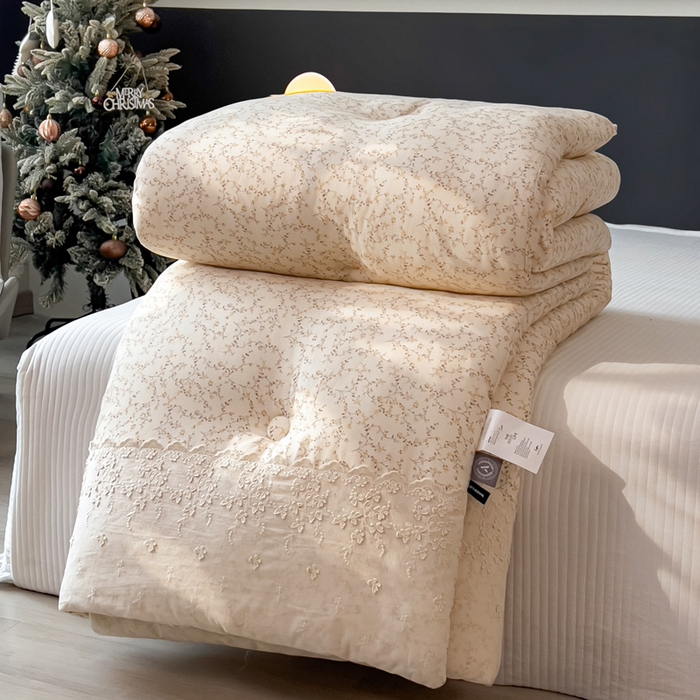 91家纺网 家纺一手货源 找家纺 米菲 2025新款全棉双层纱花边被被子被芯 初春