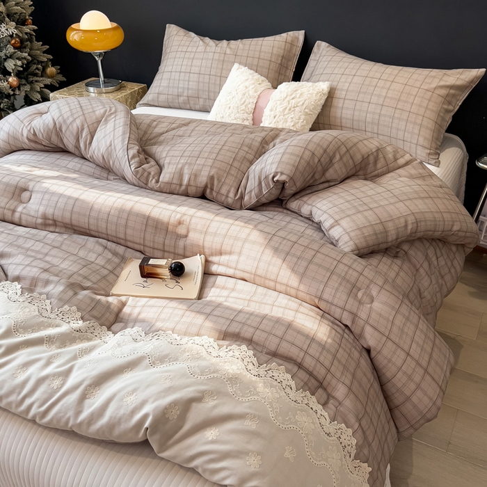 米菲 2025新款全棉双层纱花边被被子被芯 简约格调