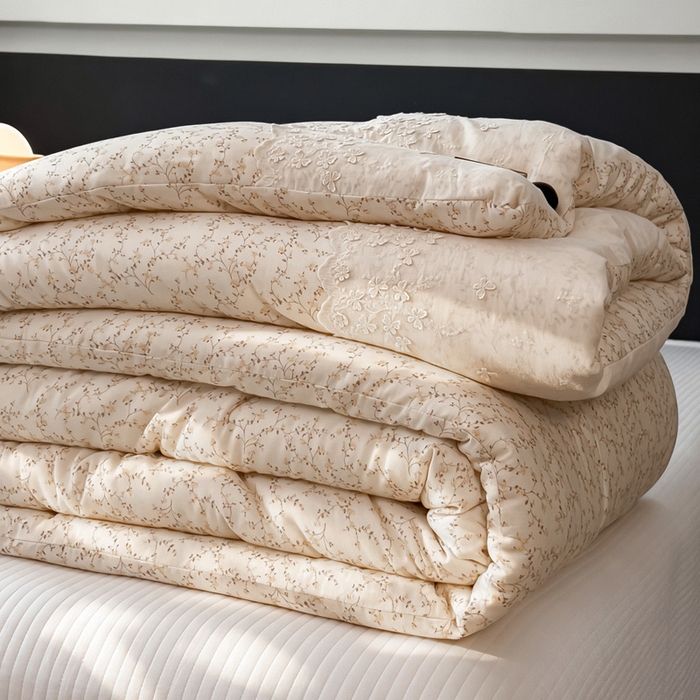 91家纺网 家纺一手货源 找家纺 米菲 2025新款全棉双层纱花边被被子被芯 初春