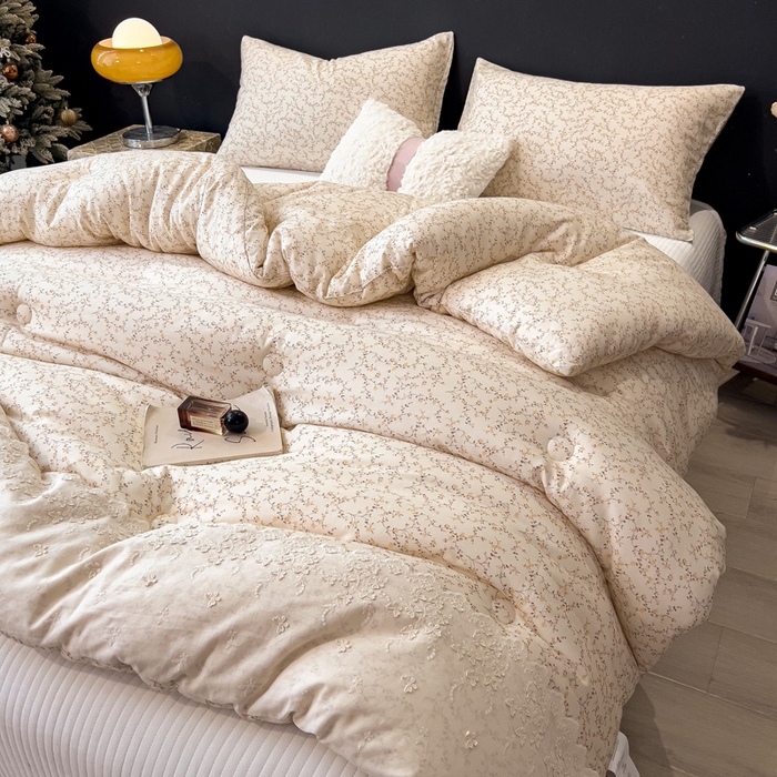 米菲 2025新款全棉双层纱花边被被子被芯 初春