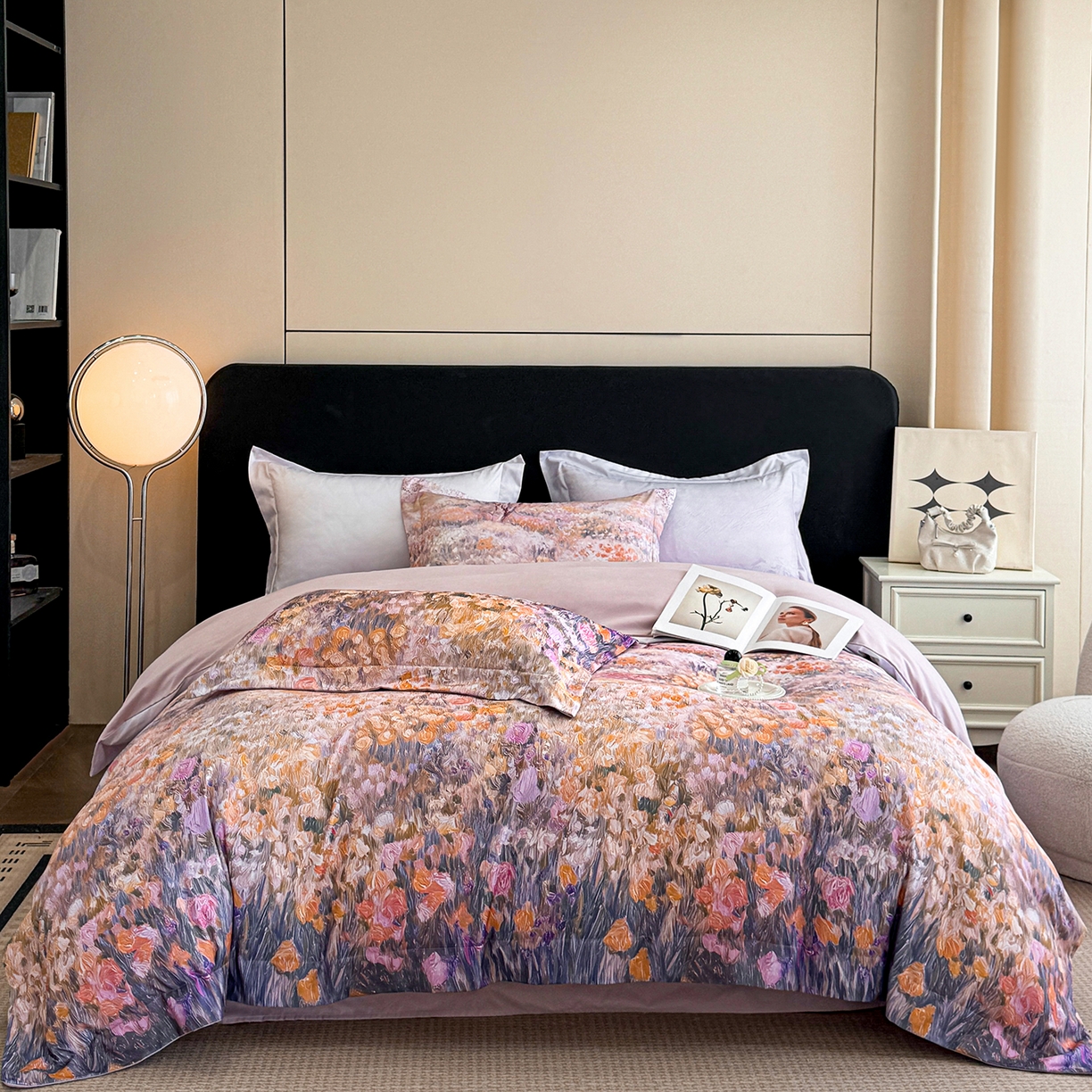 置顶家纺 2025秋冬新款亲肤加厚140克磨毛四件套-普罗旺斯羽翎系列 普罗旺斯-豆紫