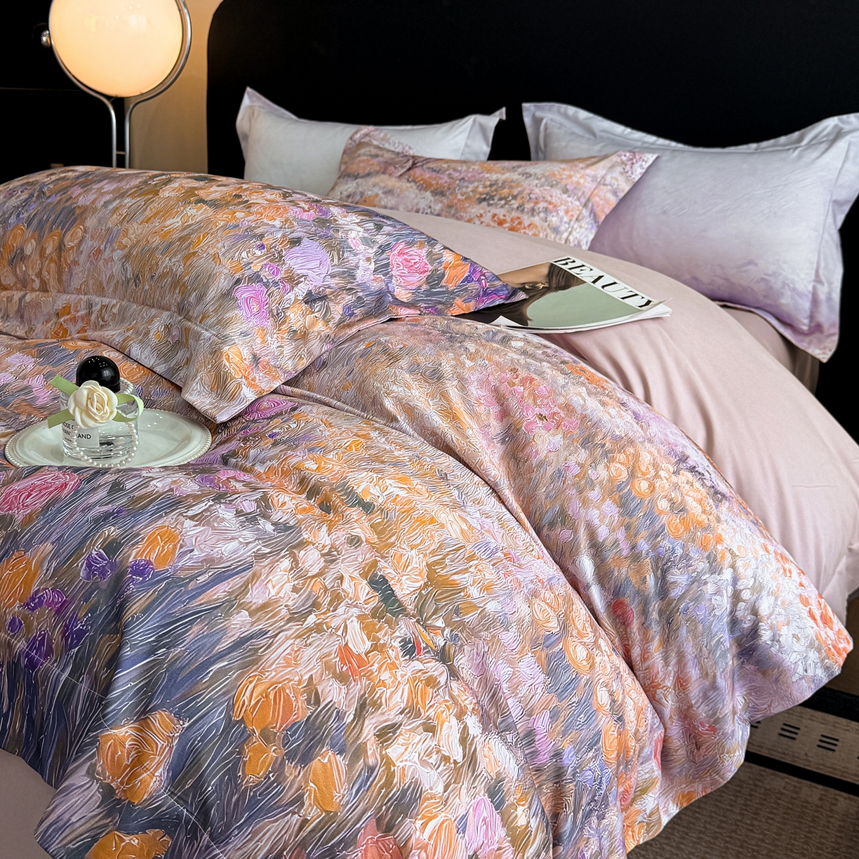 91家纺网 家纺一手货源 找家纺 置顶家纺 2025秋冬新款亲肤加厚140克磨毛四件套-普罗旺斯羽翎系列 普罗旺斯-豆紫